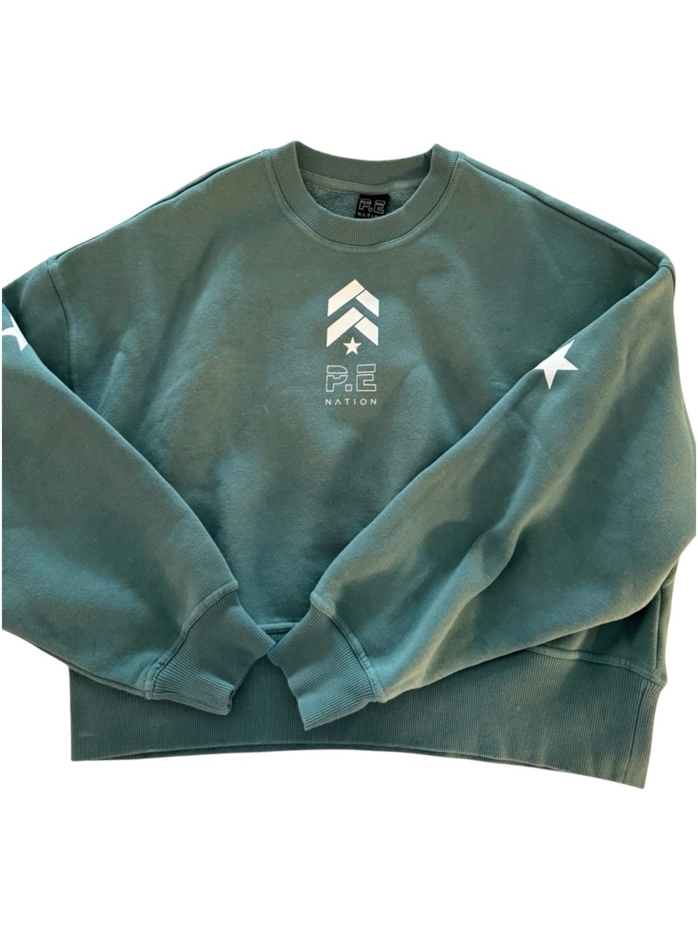 P.E Nation Heads Up Sweatshirt in Sage Green size S/Logo & Star Detail Like New!